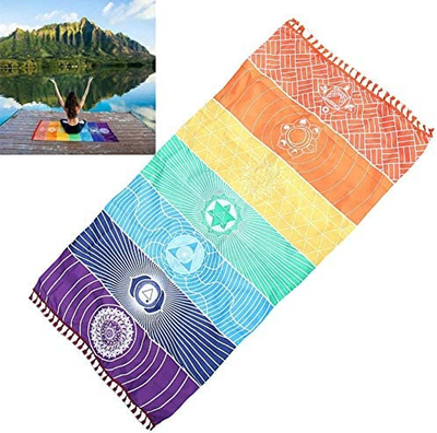 OYEFLY Rainbow Chakra Yoga Mat Sunscreen Shawl Hippy Boho Gypsy