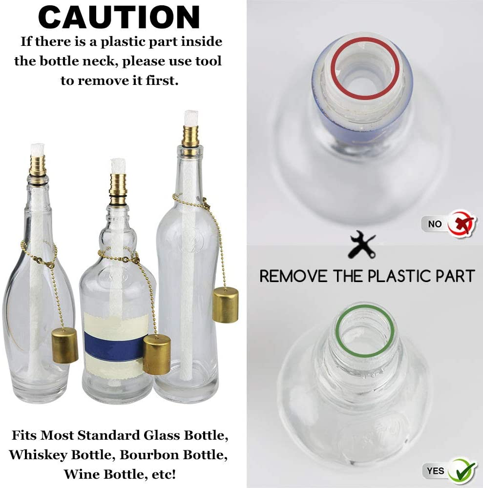 Ericx Light Wine Bottle Torch Kit 4 Pack, Includes 4 Long Life Torch Wicks ,Brass Torch Wick Holders and Brass Caps - Just Add Bottle for an Outdoor Wine Bottle Torch