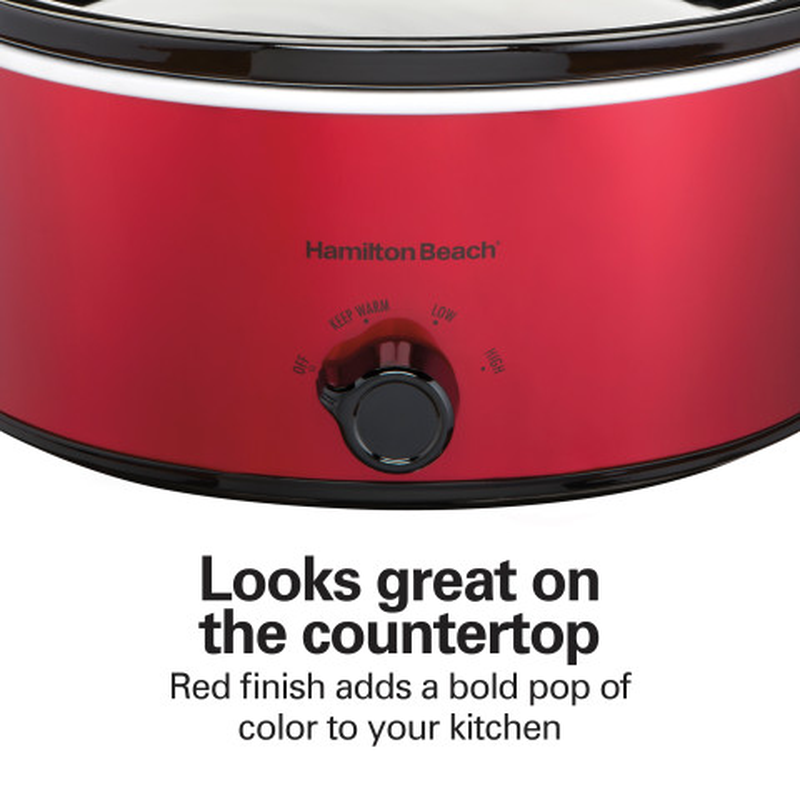 Hamilton Beach 6 Quarts Slow Cooker, Large Capacity, Serves 7+, Red