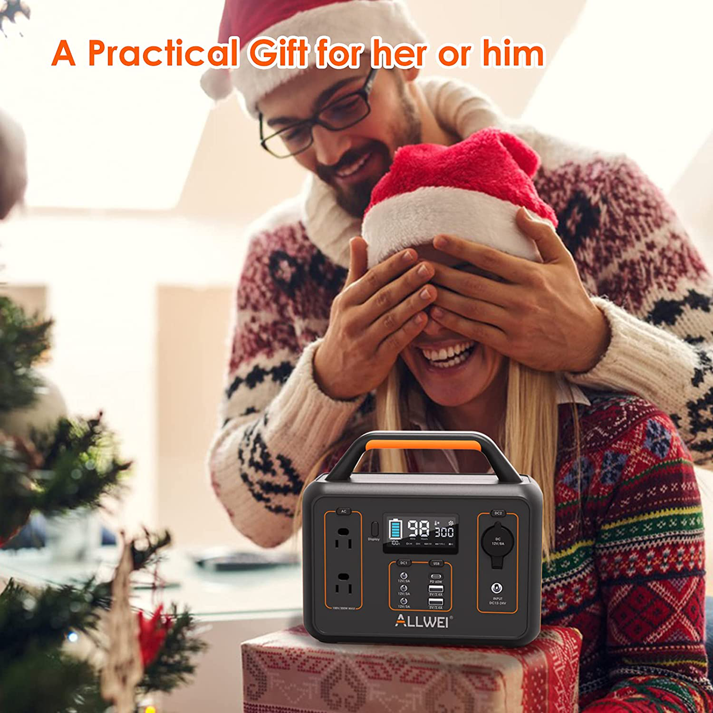 ALLWEI Portable Power Station, 300W/Peak 600W Solar Generator 280Wh/78000mAh CPAP Backup Lithium Battery Pack with LED light,Pure Sine Wave AC Outlet,PD 60W,for Outdoors Camping Travel Emergency