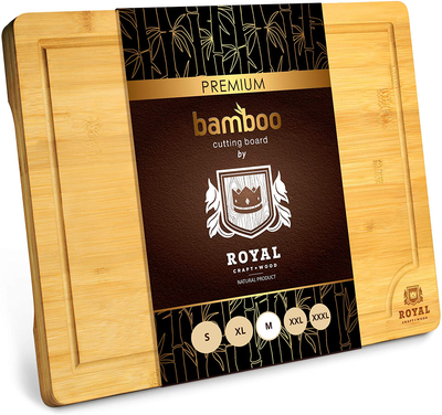 Bamboo Cutting Board with Juice Groove - Kitchen Chopping Board for Meat (Butcher Block) Cheese and Vegetables | Heavy Duty Serving Tray w/Handles (Medium,10 x 15")