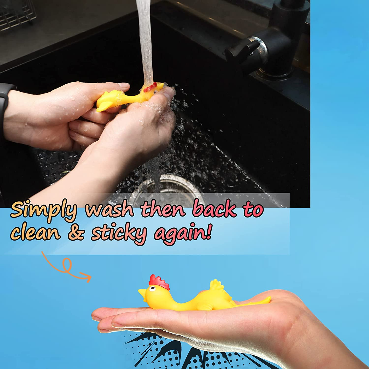 Novelty Place 10 Pcs Slingshot Chicken Flying Finger Toys - Stretchy Rubber Flick Chicks Shooting Game for Kids & Adults - Stress Relieve Fidget Toy, Party Favors & Easter Gift (4 Inch)