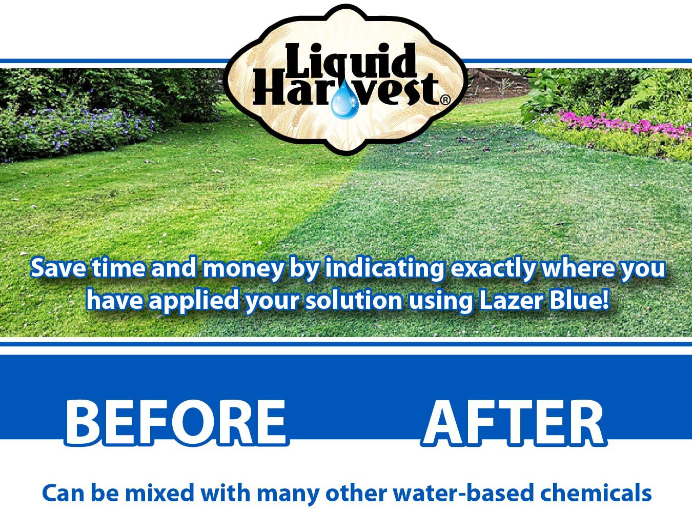 Liquid Harvest Lazer Blue Concentrated Spray Pattern Indicator 8 Ounces Perfect Weed Spray Dye, Herbicide Dye, Fertilizer Marking Dye, Turf Mark and Blue Herbicide Marker