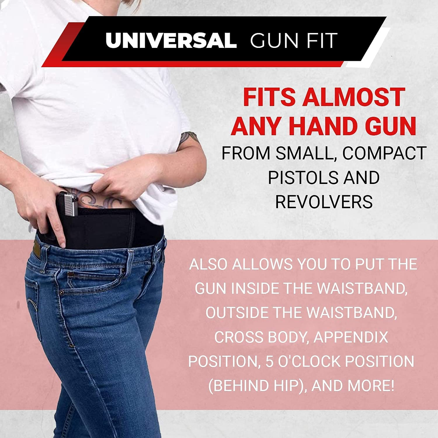 Tactical Belly Band Holster for Concealed Carry Pistol Hand Gun Holder, Hide Handgun under Shirt Elastic Waist Belt Holsters for Men and Women