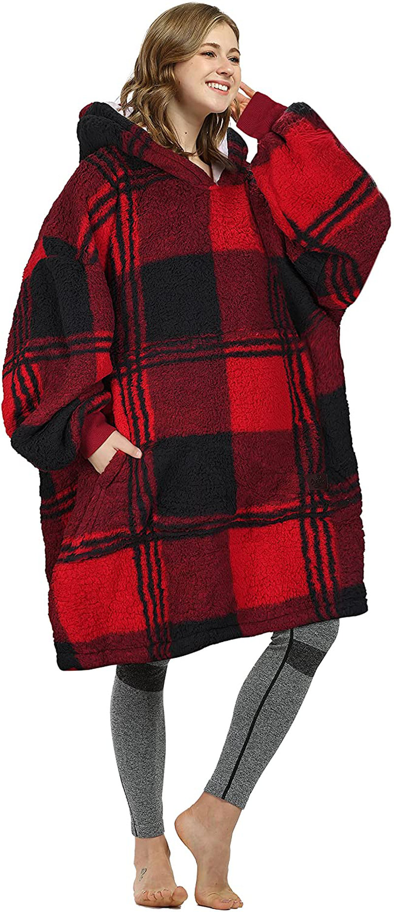 Catalonia Oversized Wearable Blanket Hoodie Sweatshirt, Comfortable Sherpa Lounging Pullover for Adults Men Women Teenagers Wife Girlfriend