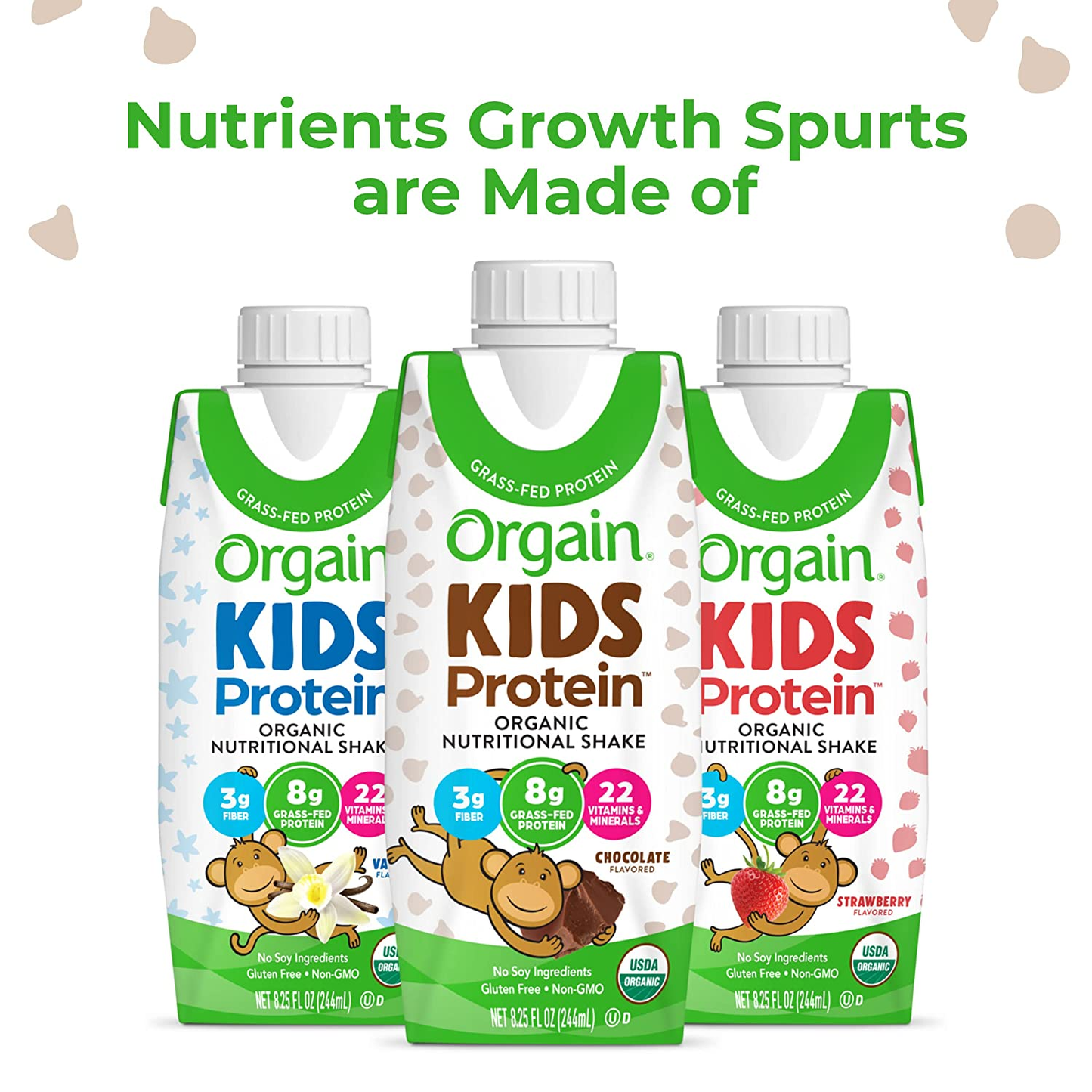 Orgain Organic Kids Protein Nutritional Shake, Chocolate - 8G of Protein, 22 Vitamins & Minerals, Fruits & Vegetables, Gluten Free, Soy Free, Non-Gmo, 8.25 Oz, 12 Ct (Packaging May Vary)
