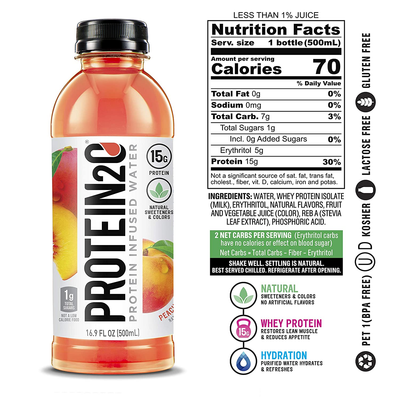 Protein2O 15G Whey Protein Infused Water, Peach Mango, 16.9 Oz Bottle (Pack of 12)