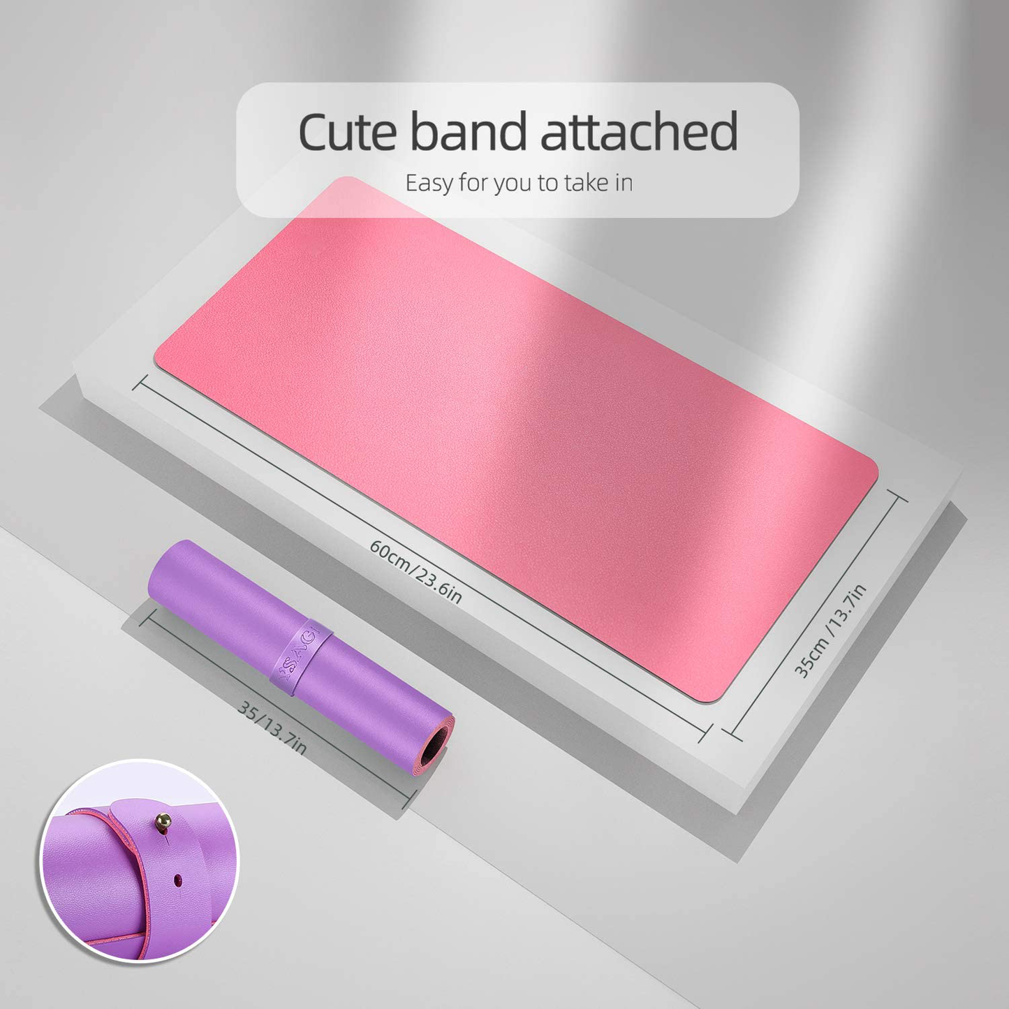 YSAGi Multifunctional Office Desk Pad, 23.6" x 13.7" Ultra Thin Waterproof PU Leather Mouse Pad, Dual Use Desk Writing Mat for Office/Home (23.6" x 13.7", Pink)