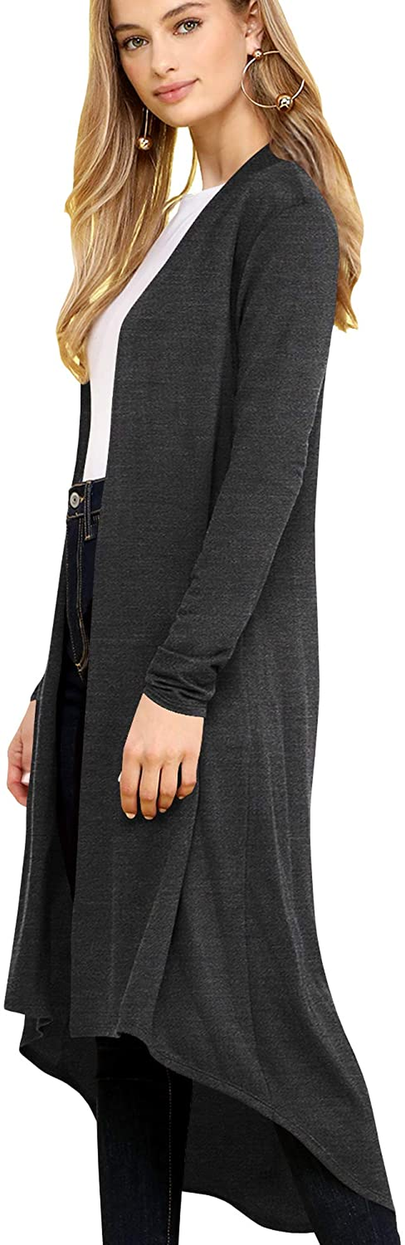 Lock and Love Women'S Casual Long Open Front Drape Lightweight Duster High Low Hem Maxi Long Sleeve Cardigan