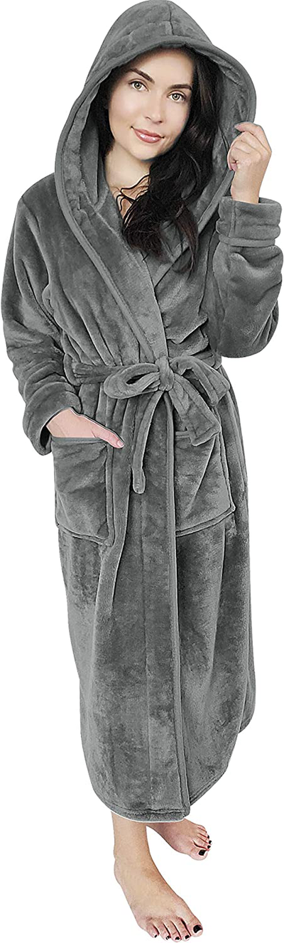 NY Threads Women Fleece Hooded Bathrobe - Plush Long Robe