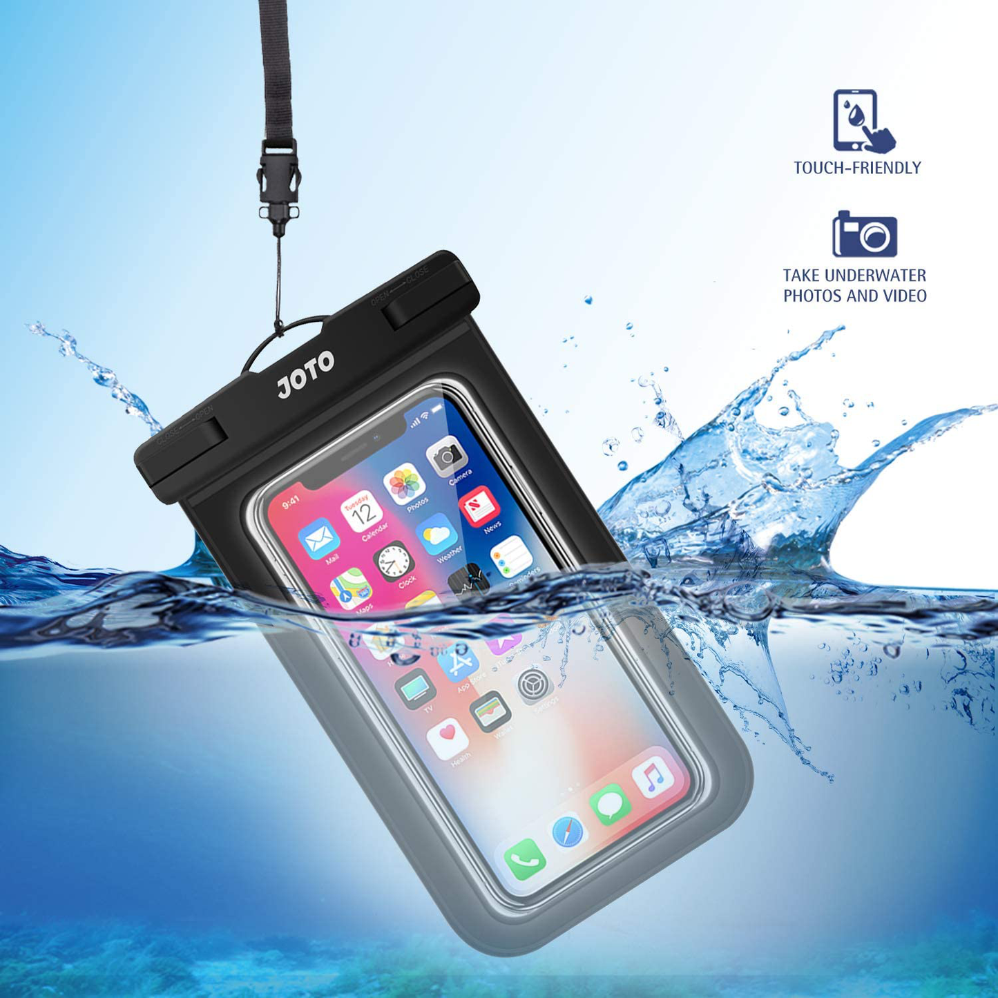 JOTO Universal Waterproof Pouch, IPX8 Waterproof Cellphone Dry Bag Underwater Case for iPhone 12 Pro Max 11 Pro Max Xs Max XR X 8 7 6S, Galaxy S20 Ultra S10 Note10 9 up to 7" -2 Pack