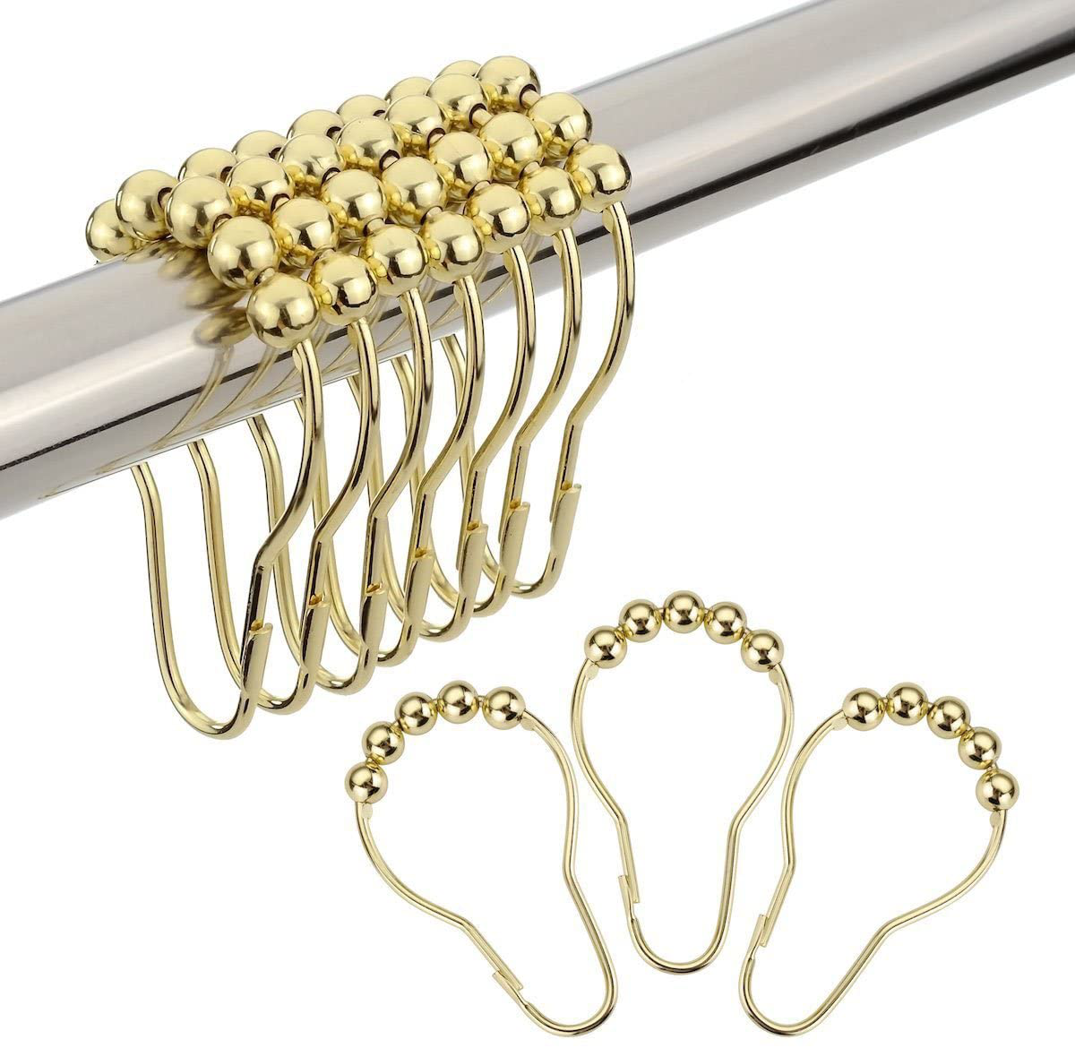 Amazer Shower Curtain Hooks Rings, Stainless Steel Shower Curtain Rings and Hooks for Bathroom Shower Rods Curtains-Set of 12