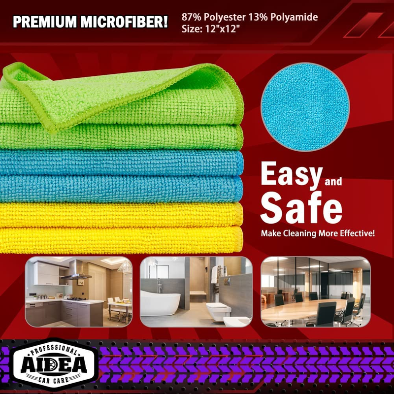 50 Pack Microfiber Cleaning Cloths - Lint Free & Absorbent (12in.x12in.)