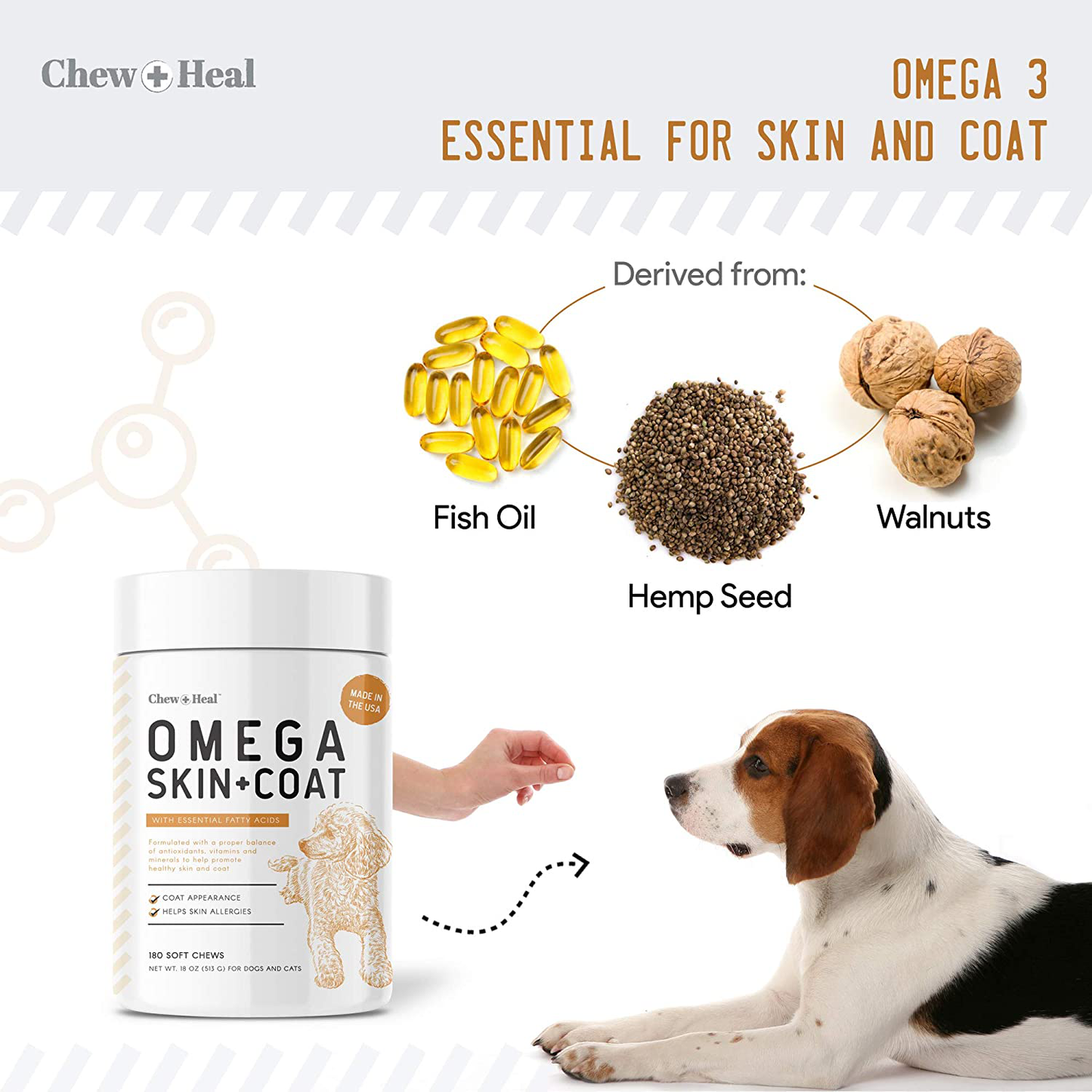Omega Treats for Skin and Coat - Fish Oil Blend of Essential Fatty Acids, Omega 3, 6, and 9, Vitamins, Antioxidants and Minerals - Made in USA