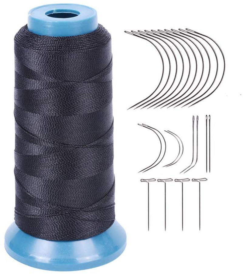 Weaving Thread High Strength Polyster Thread Size 210 D with 12 pcs of 9cm-C Type Needles/Curved hair Needles for Sew