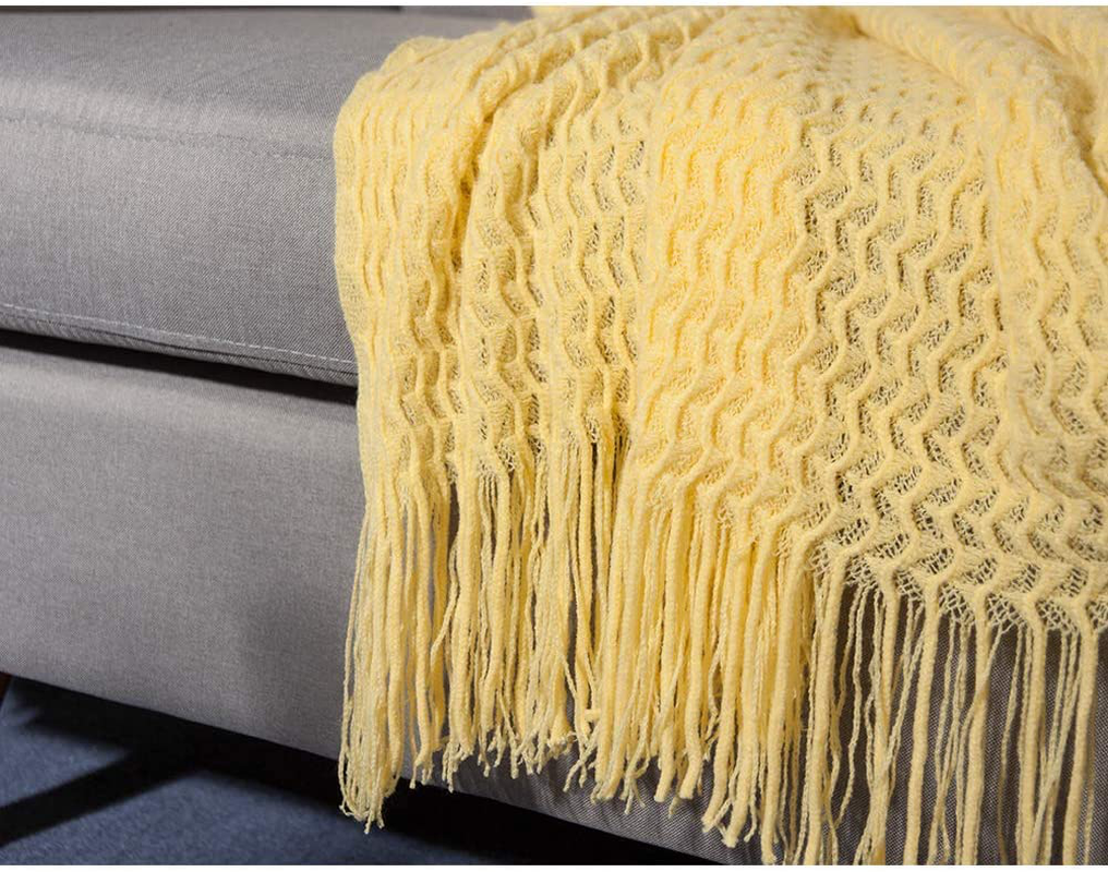 LALIFIT Throw Blanket with Tassel Solid Soft Sofa Couch Cover Decoration Knitted Blankets Gifts for Home Decorate 50" x 60"(Chevron Yellow)