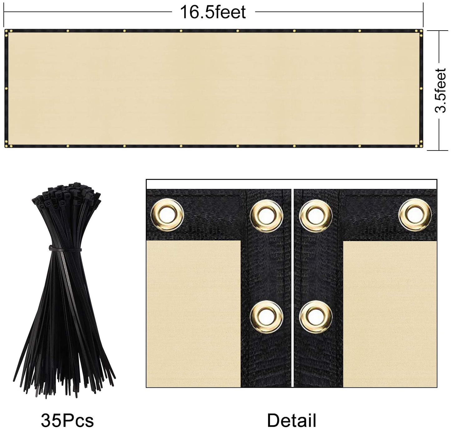 DearHouse Balcony Privacy Screen Cover, 3.5ft x16.5ft Fence Windscreen for Porch Deck, Outdoor, Backyard, Patio, Balcony to Cover Sun Shade, UV-Proof, Weather-Resistant, Includes 35 pc Cable Ties