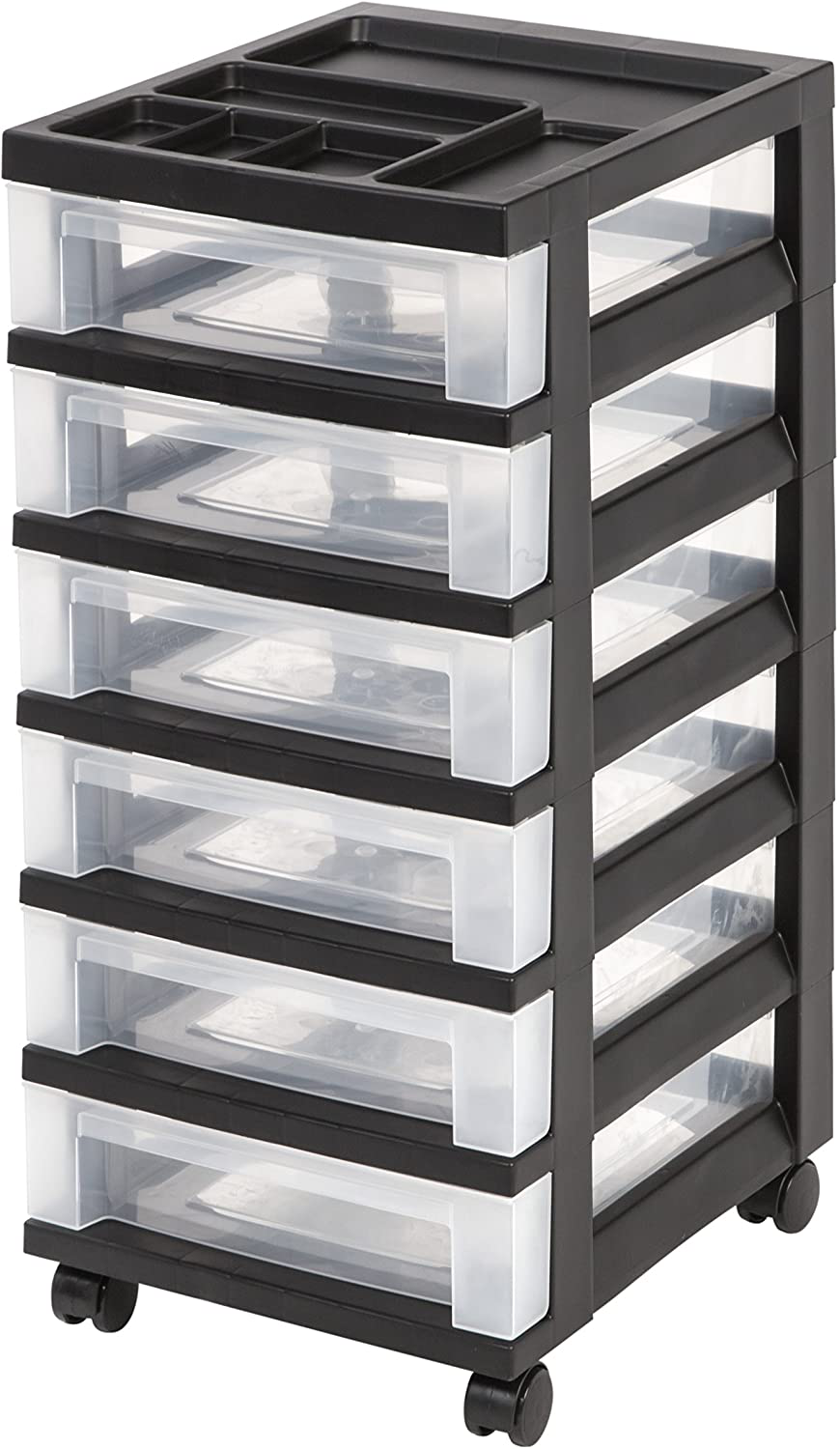 IRIS USA MC Plastic Storage Drawer, Rolling Cart with Organizer Top