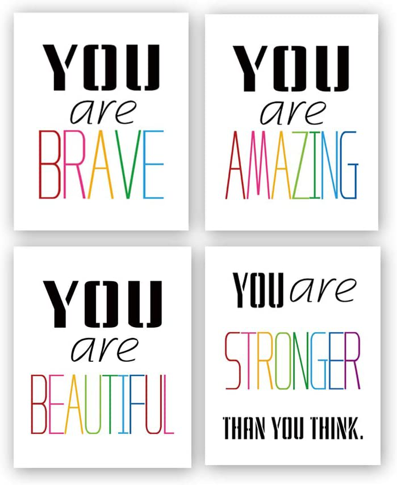 HPNIUB Typography Watercolor Words Inspirational Quote&Saying Modern Art Print Set of 4 (12”X16” Canvas Painting,Motivational Phrases Wall Art Poster for Nursery or Kids Room Home Decor,No Frame
