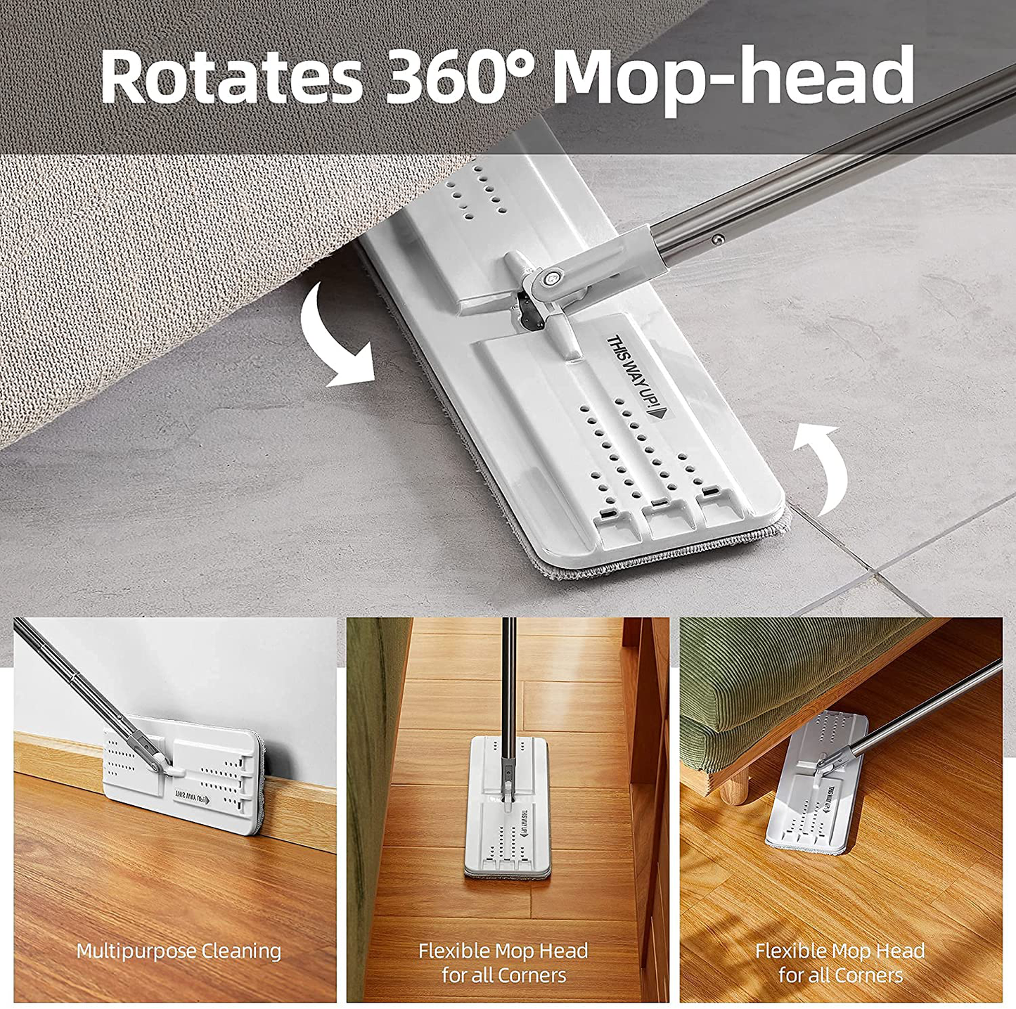 JOYMOOP Squeeze Flat Floor Mop and Bucket Set with 3 Microfiber Mop Pads Refills Easy Self-Wringing Cleaning Mop Bucket, Wet and Dry Mopping Hardwood, Laminate, Tile