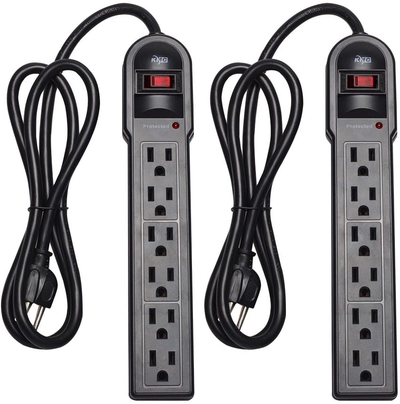 KMC 6-Outlet Surge Protector Power Strip 2-Pack, 900 Joule, 4-Foot Cord, Overload Protection