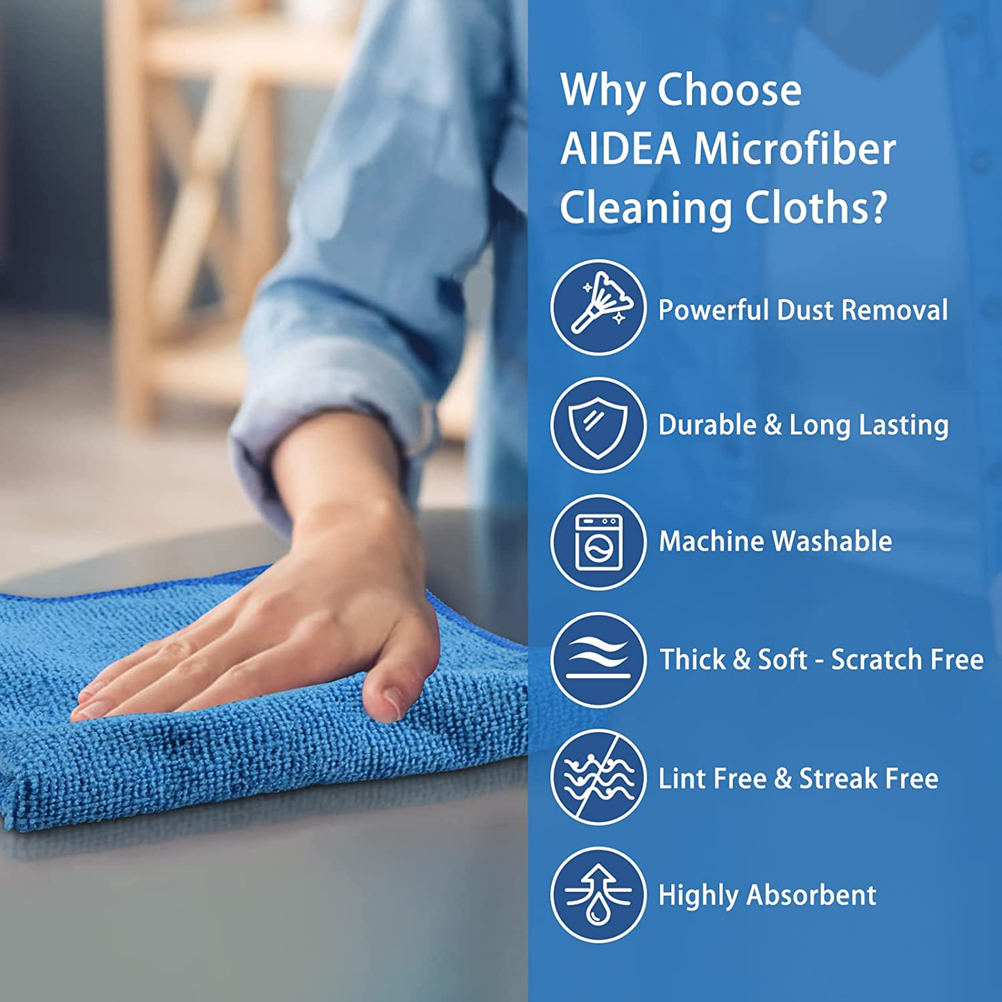 Aidea Microfiber Cleaning Cloths-50 Pack, All-Purpose Softer Highly Absorbent, Lint Free - Streak Free Wash Cloth for House, Kitchen, Car, Window, Gifts(12In.X 12In.)