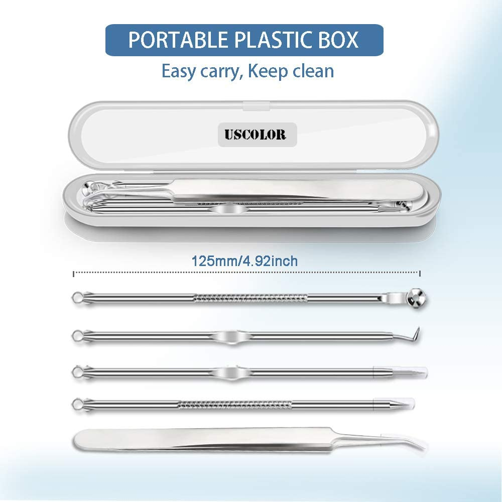 5PCS Blackhead Remover, Pimple Comedone Extractor, Whitehead Removal Tool, Acne Blemish Tools Set, Professional Blackheads Tweezers Kits