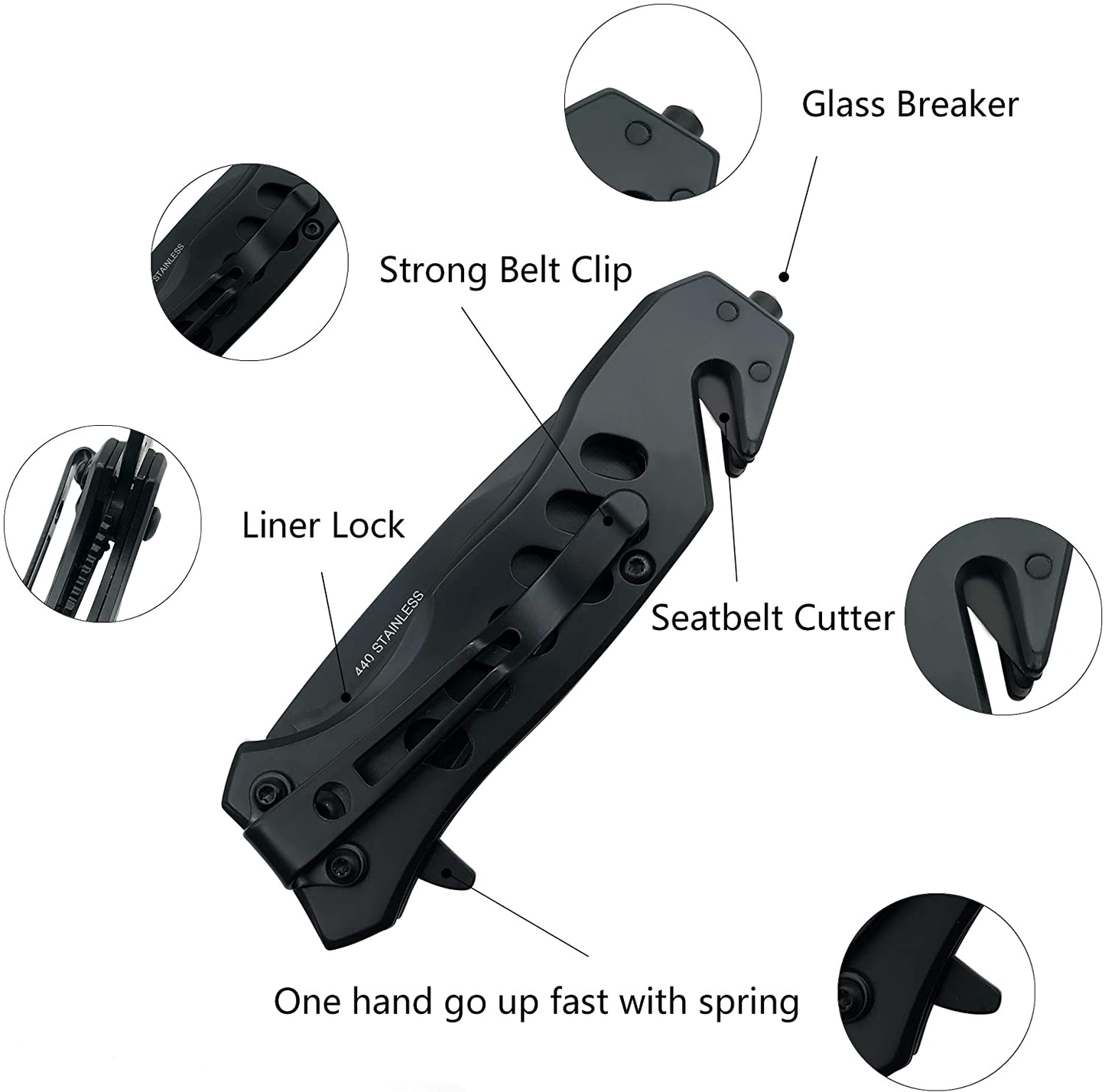 ALBATROSS EDC Cool Sharp Tactical Folding Pocket Knife,SpeedSafe Spring Assisted Opening Knifes with Liner Lock,Pocketclip,Glass Breaker,Seatbelt Cutter(Multi)
