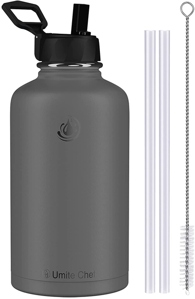 Umite Chef Water Bottle, Vacuum Insulated Wide Mouth Stainless-Steel Sports 18-64OZ Water Bottle with New Wide Handle Straw Lid,Hot Cold, Double Walled Thermo Mug
