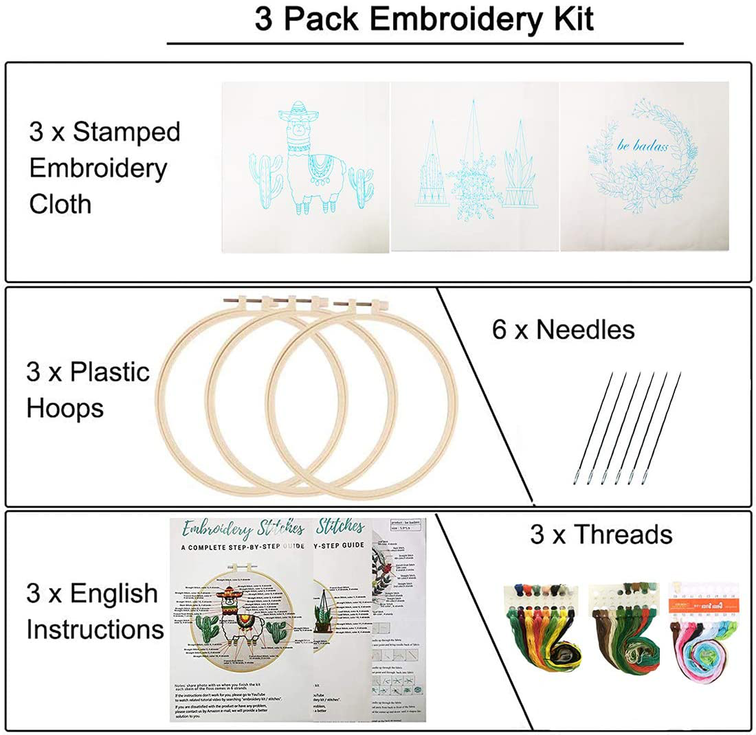 Louise Maelys Embroidery Kit for Beginners with 3 Embroidery Hoops Cross Stitch Needlepoint Kit Funny Starter Kit