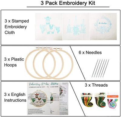 Louise Maelys Embroidery Kit for Beginners with 3 Embroidery Hoops Cross Stitch Needlepoint Kit Funny Starter Kit