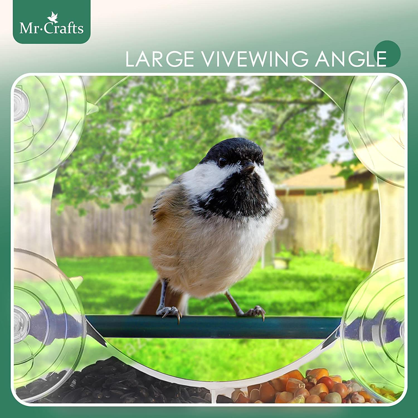 Mrcrafts Window Bird Feeder for outside with Strong Suction Cups, Fits for Cardinals, Finches, Chickadees Etc.