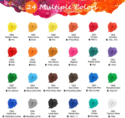 Acrylic Paint Set, Caliart 24 Vivid Colors (59ml, 2oz) Art Craft Paint Supplies for Canvas Wood Ceramic Rock Painting