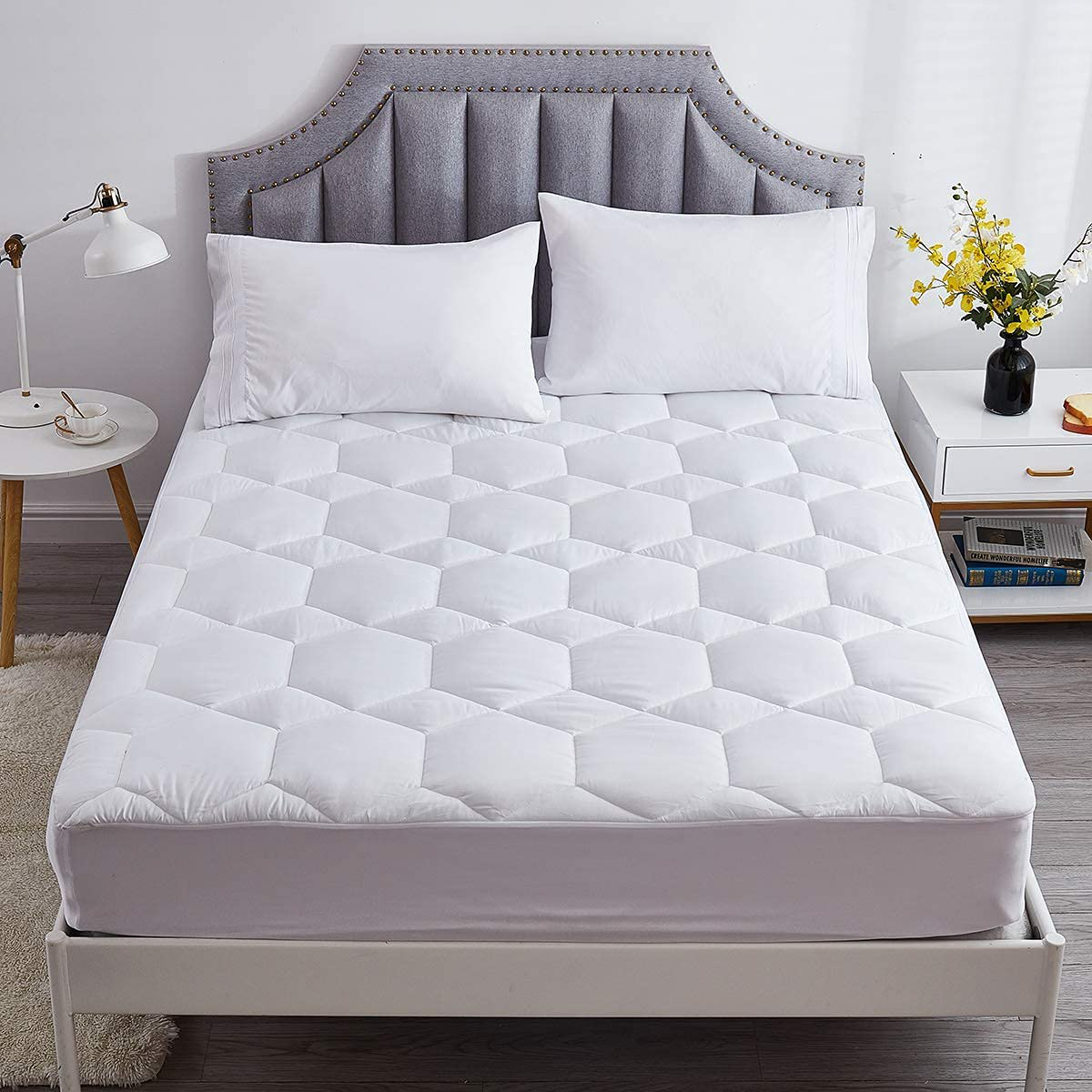 Gehannah California King Mattress Pad Soft Mattress Cover, Breathable Noiseless Quilted Fitted Mattress Protector with 8-21" Deep Pocket Mattress Topper