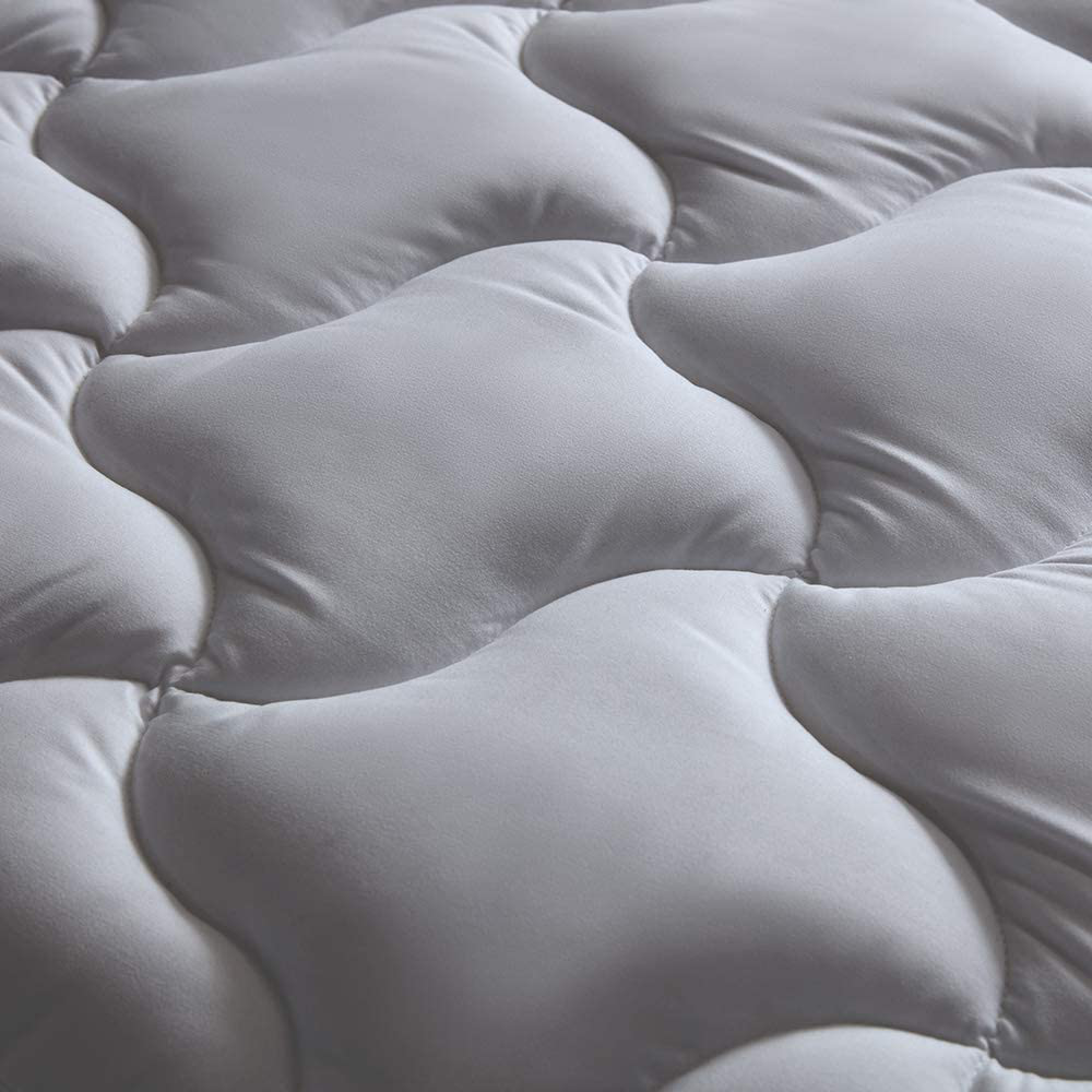 SLEEP ZONE Quilted Mattress Pad Cover Twin Cooling Fluffy Soft Topper Upto 21 inch Pocket, Grey, Twin