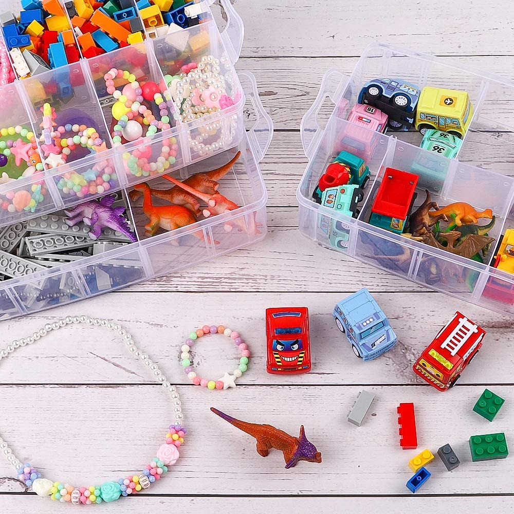 SGHUO 3-Tier Stackable Storage Container Box with 30 Compartments, Plastic Organizer Box for Arts and Crafts, Toy, Fuse Beads, Washi Tapes, 9.5X6.5X7.2Inch