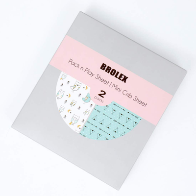 Stretchy-Pack-n-Play-Playard-Sheets-Brolex 2 Pack Portable Mini Crib Sheets,Convertible Playard Mattress Cover for Baby Boys Gilrs,Ultra Soft Jersey Knit,Arrow & Owl