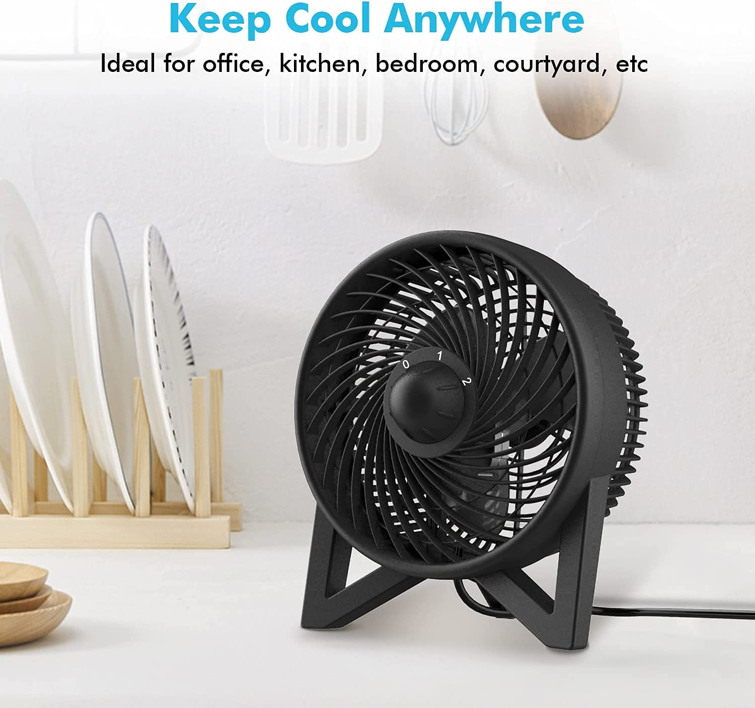 Table Fan, Desk Fan with 2 Speeds, Personal Cooling beside Fan for Bedroom Sleeping Room Tabletop Office Home Kitchen Camping, Small Powerful Motor Electric Fan, Black,8-Inch