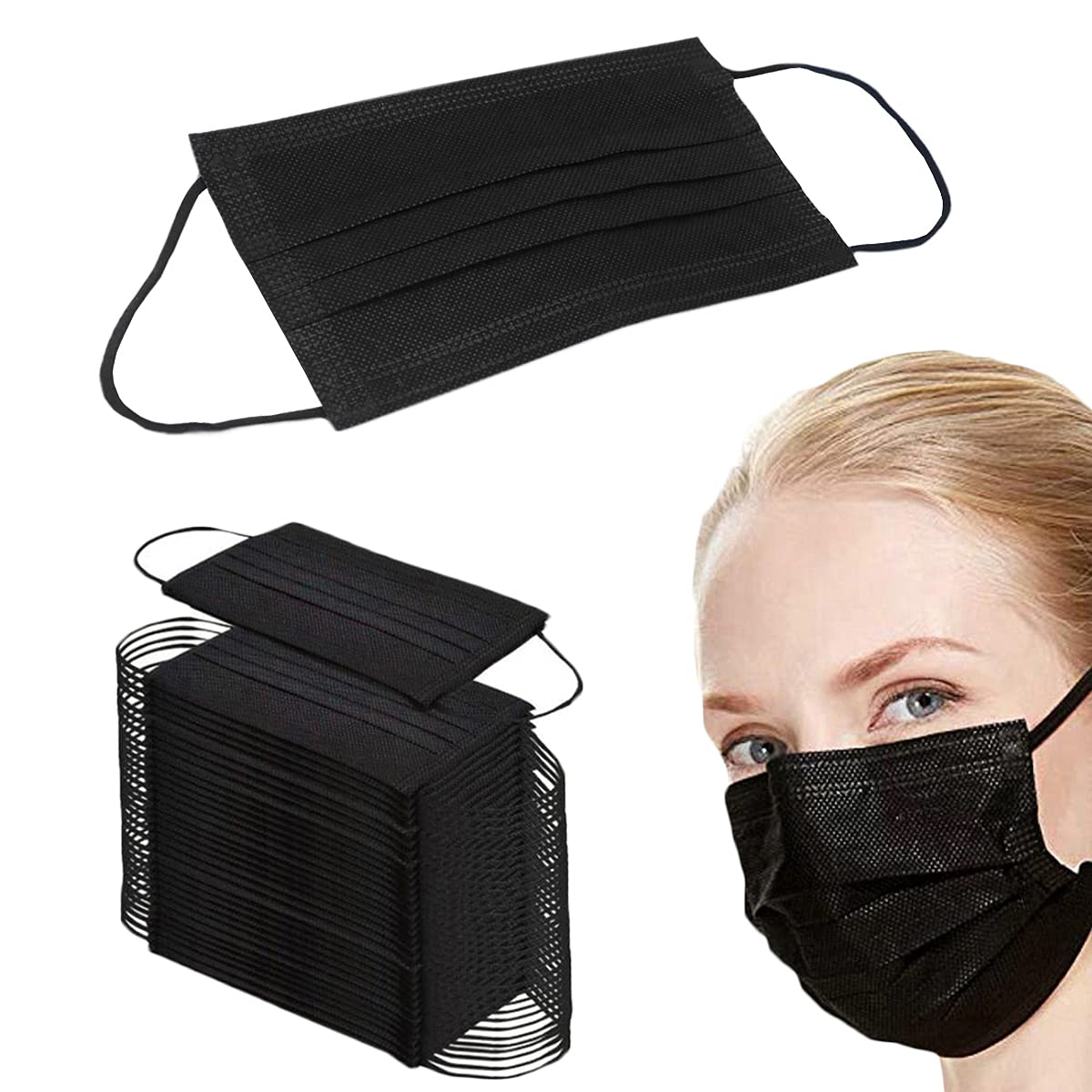 3 Ply Black Disposable Face Mask Filter Protection Face Masks