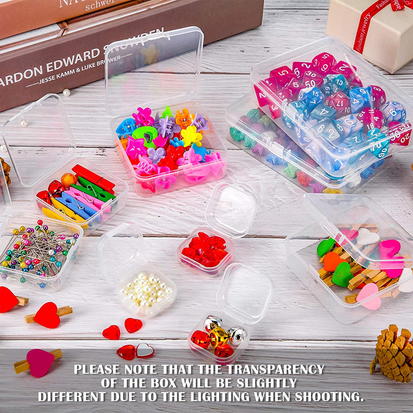 24 Packs Small Clear Plastic Beads Storage Containers Box with Hinged Lid for Storage of Small Items, Crafts, Jewelry, Hardware