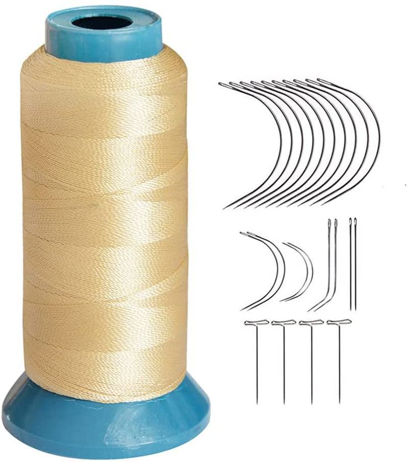 Weaving Thread High Strength Polyster Thread Size 210 D with 12 pcs of 9cm-C Type Needles/Curved hair Needles for Sew