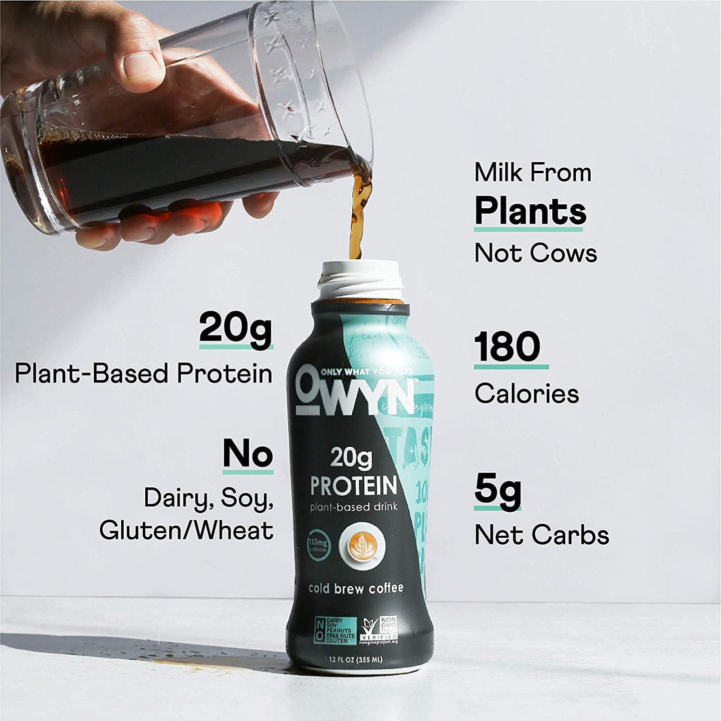 OWYN - 100% Vegan Plant-Based Protein Shakes | Cold Brew Coffee, 12 Fl Oz | Dairy-Free, Gluten-Free, Soy-Free, Tree Nut-Free, Egg-Free, Allergy-Free, Vegetarian