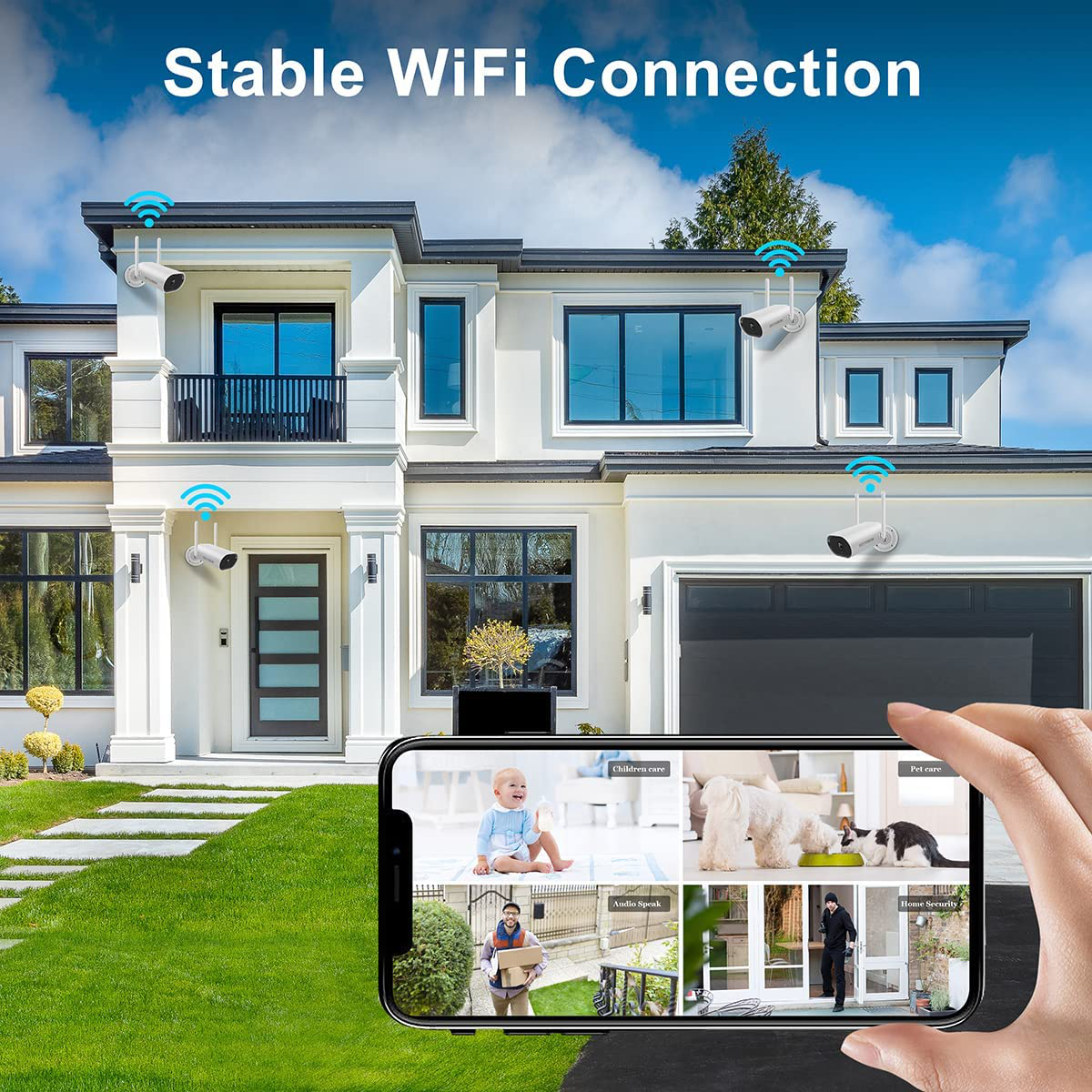 Outdoor Security Cameras FHD 1080P, Night Vision Security Cameras Wireless Outdoor, IP66 Weatherproof for Outdoor Indoor Motion Detection Wireless Cameras for Home Security, 2-Way Audio, 2.4G Wifi