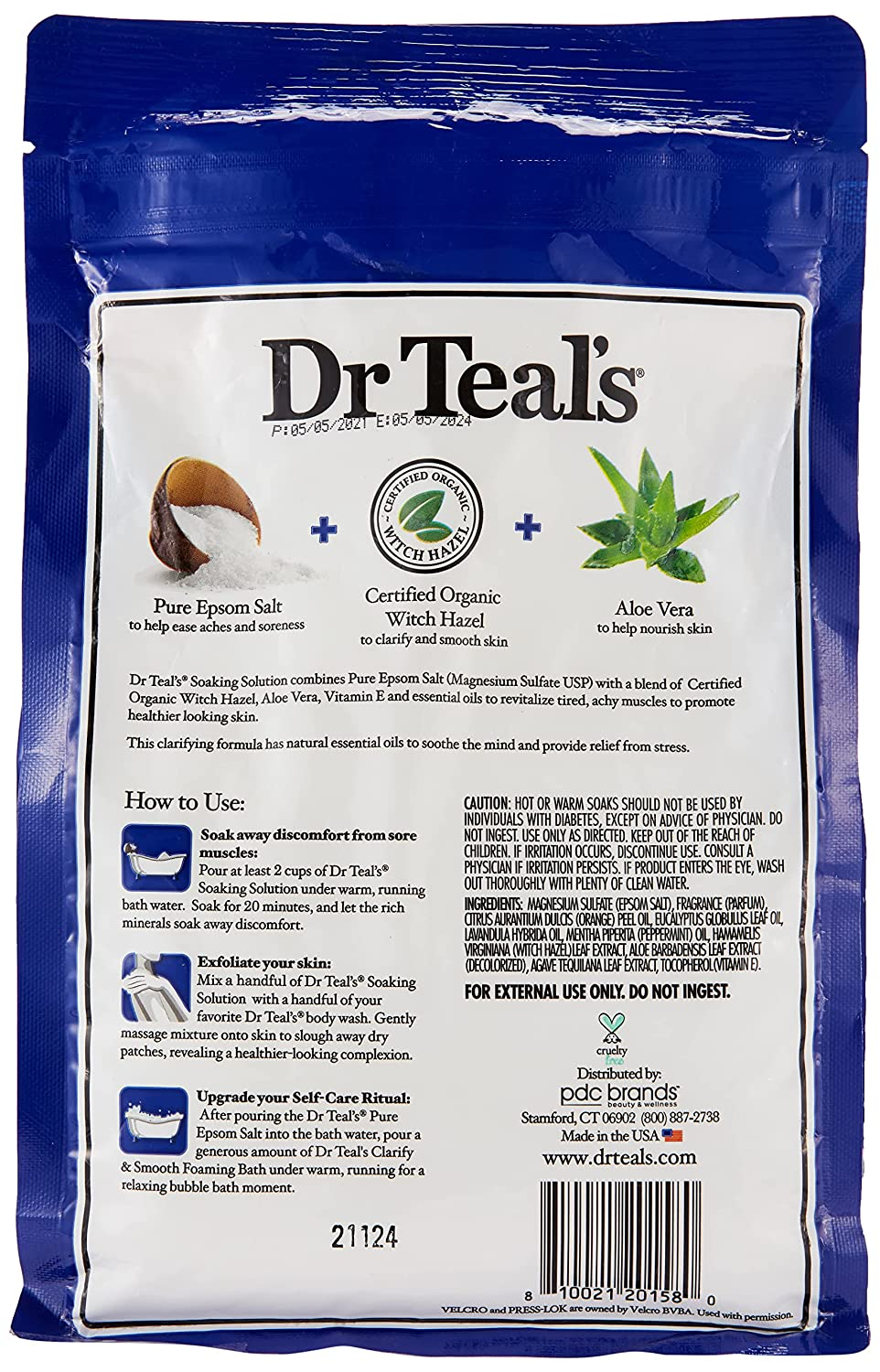 Dr Teal S Pure Epsom Salt, Clarify & Smooth with Witch Hazel & Aloe Vera, 3Lbs