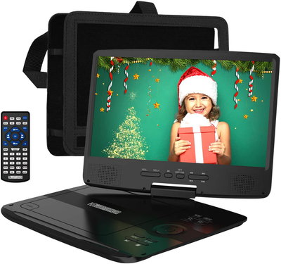 HDJUNTUNKOR Portable DVD Player 12.5" with 10.1" HD Swivel Display Screen, 5 Hour Rechargeable Battery, Support CD/DVD/SD Card/USB, Car Headrest Case, Car Charger, Unique Extra Button Design