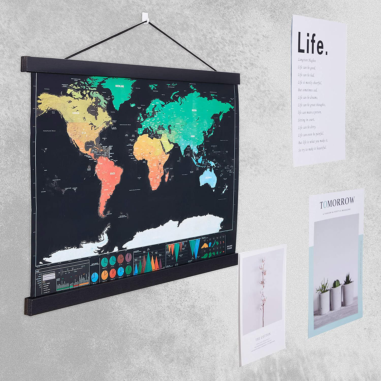 Benjia Magnetic Poster Hanger, 9x12 9x14 9x17 Poster Frame Wood Wooden Magnet Print Posters Dowel Scroll Hanger Hangers Hanging Kit for Walls Map Canvas Artwork (Grey, 9")