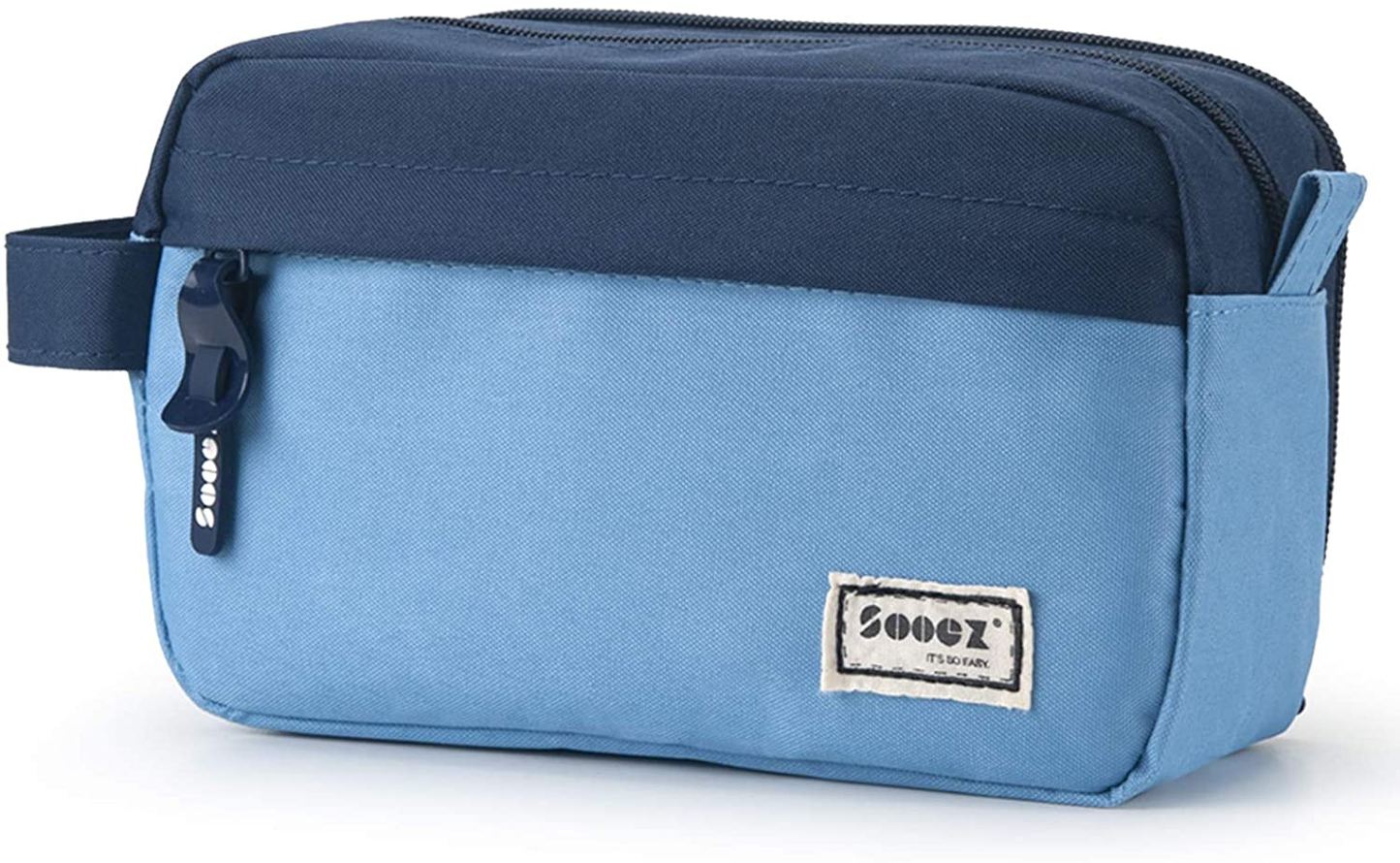 Sooez High Capacity Pen Case Black, Durable Pencil Bag Stationery Pouch Zipper, Portable Journaling Supplies with Easy Grip Handle & Loop