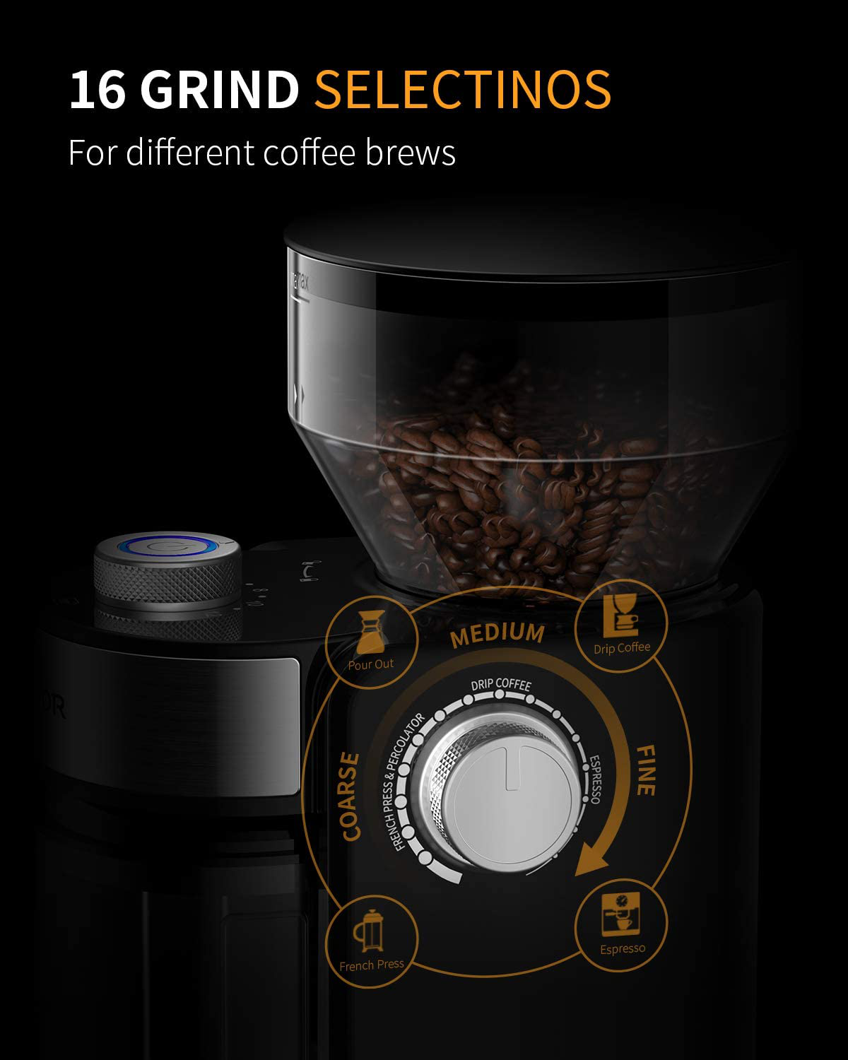 SHARDOR Electric Burr Coffee Grinder 2.0, Adjustable Burr Mill with 16 Precise Grind Setting for 2-14 Cup, Black