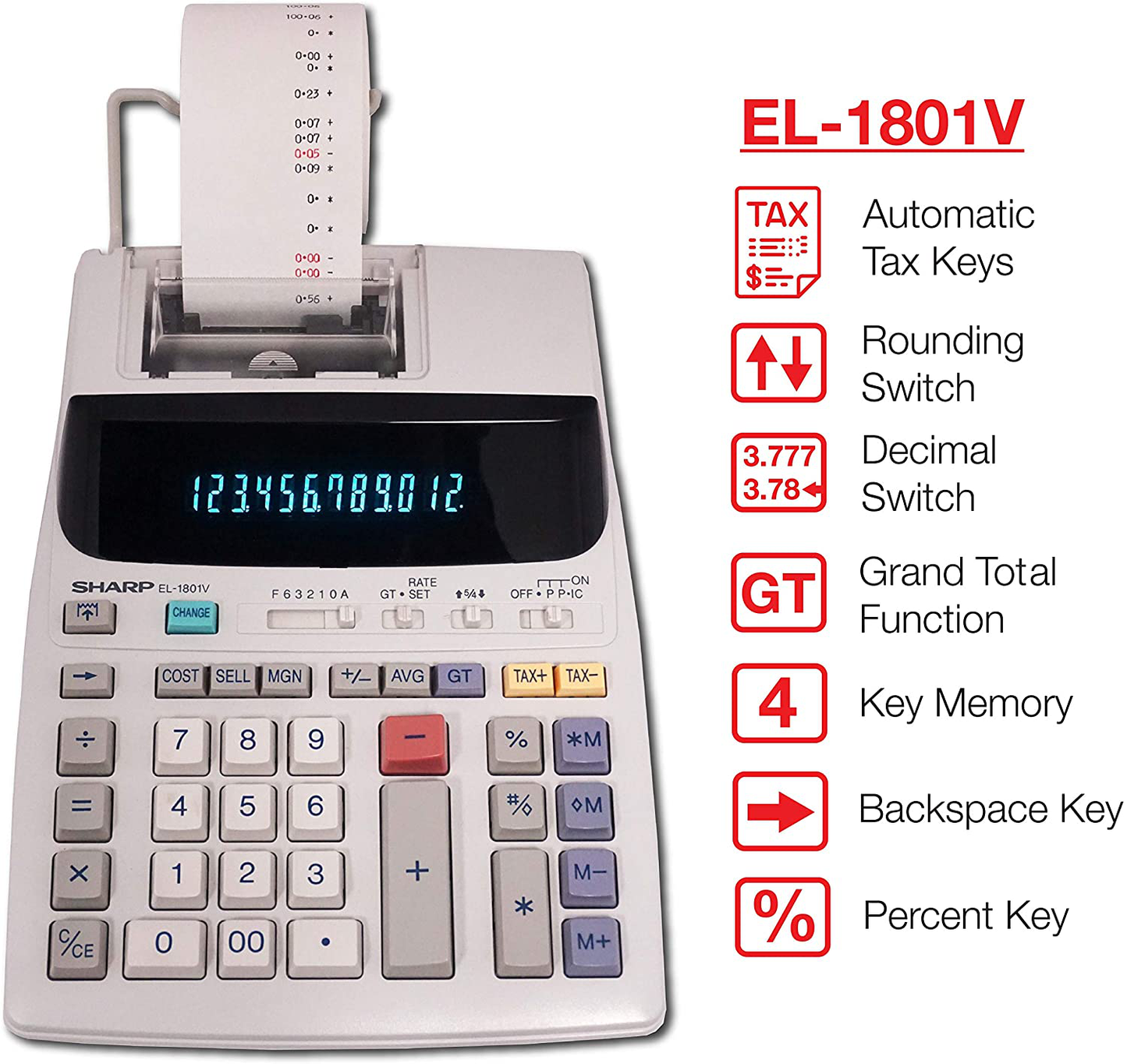 Sharp EL-1801V Two-Color Printing Calculator 2.1 Lines/Sec 4" Black/Red