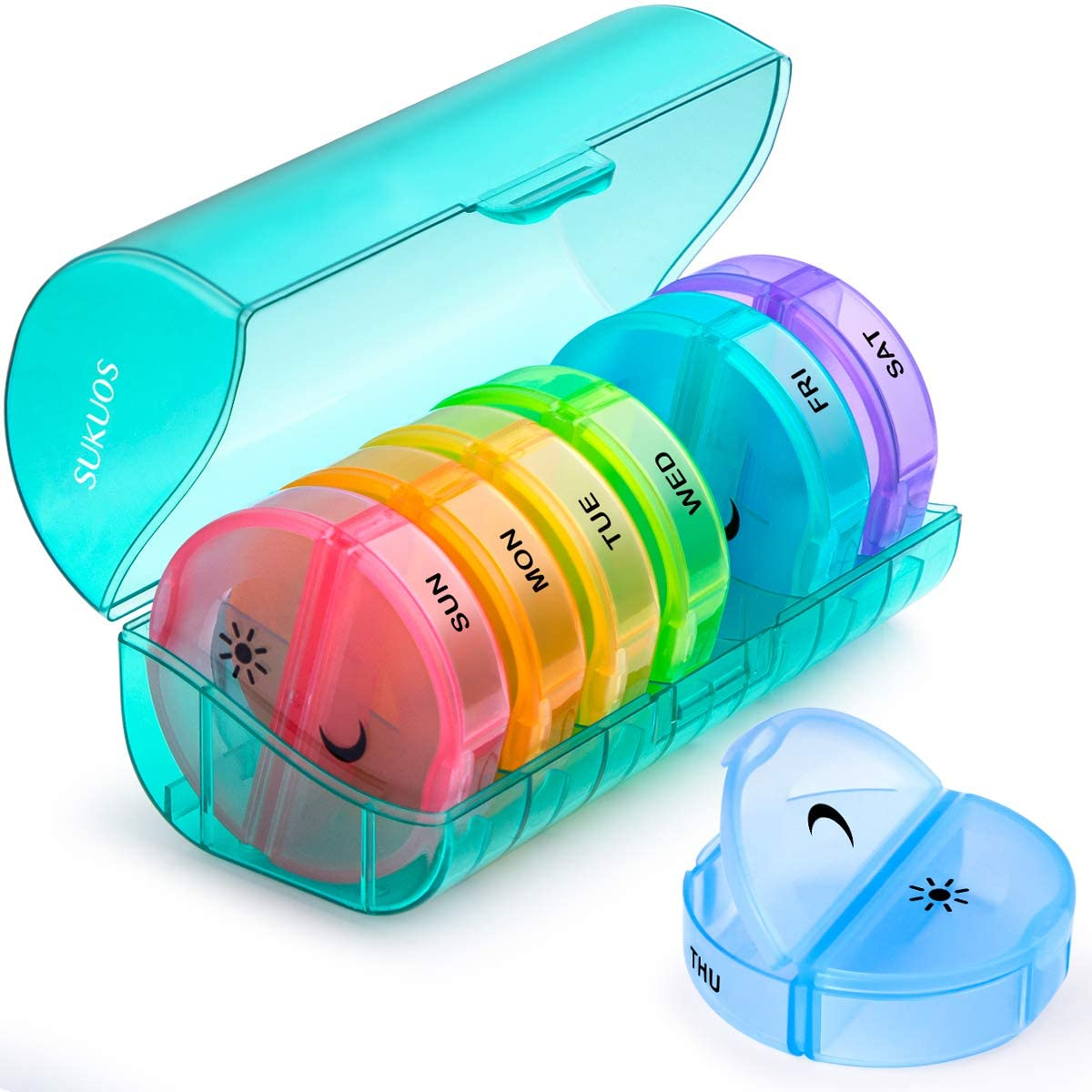 Weekly Pill Organizer 7 Day 2 Times a Day, Sukuos Large Daily Pill Cases for Pills/Vitamin/Fish Oil/Supplements (Clear)